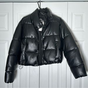 ZARA FAUX LEATHER PUFFER JACKET